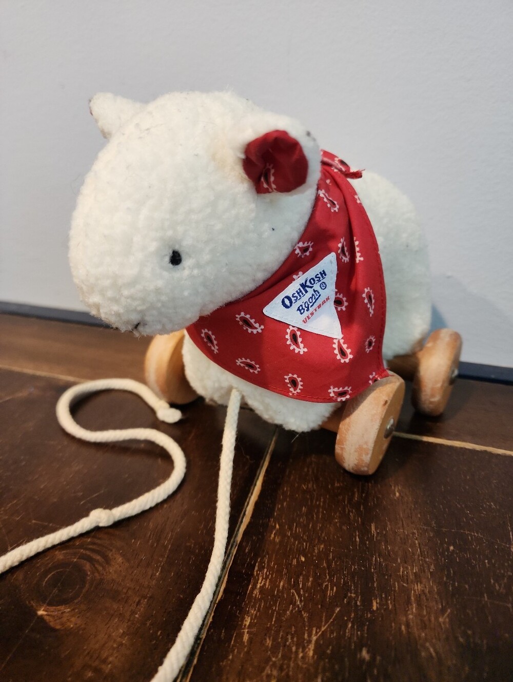 OshKosh B'gosh White Plush Pull Lamb with Red Bandana Eden Vintage Sheep